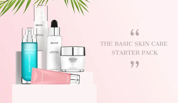 Kozmetik seti hindistan cevizi yapraklarıyla hazır.