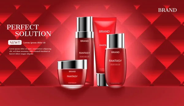 Kozmetik ürünleri kırmızı vagonda parlayan ışıkla