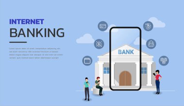 Bankacılık simgeleriyle İnternet Bankacılık İllüstrasyonu