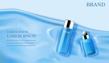 Deniz kıyısındaki mavi kozmetik ürünleri