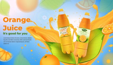 Portakal suyu şişeleri ve su sıçratma reklamları.