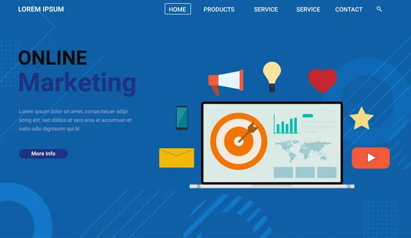 Online Marketing Banner Blauwe Achtergrond — Stockvector