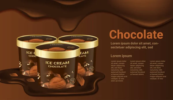 Anuncios Helados Copas Helado Chocolate Con Chocolate Derretido — Vector de stock