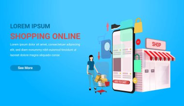 Çevrimiçi alışveriş afişi konsept vektör illüstrasyonu