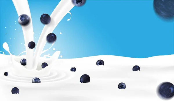 Menuang Susu Dengan Latar Belakang Blueberry - Stok Vektor