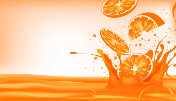 Trancher Les Oranges Tombant Dans Jus — Image vectorielle