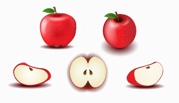Objet Vectoriel Ensemble Pomme Rouge Fraîche — Image vectorielle