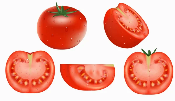 Objeto Vetorial Conjunto Tomate Vermelho Fresco — Vetor de Stock