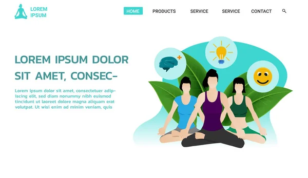 Página Destino Del Sitio Web Las Mujeres Hacen Meditación — Archivo Imágenes Vectoriales