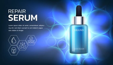 Parlak ışık ve kabarcık arkaplanlı serum