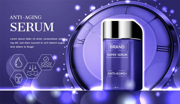 Kozetik reklamlar. Saat arkaplanlı yaşlanma önleyici serum