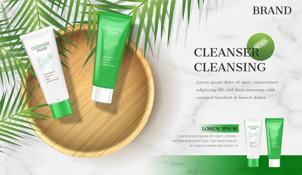 Yüz köpüğü reklamları. Tabakta hindistan cevizi ile losyon temizleme