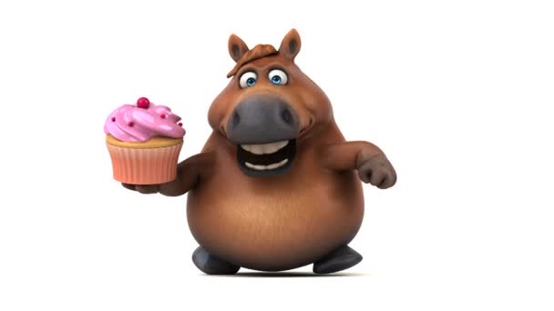 Divertido Caballo Con Cupcake Animación — Vídeo de stock