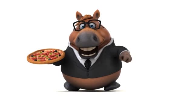 Leuk Paard Met Pizza Animatie — Stockvideo