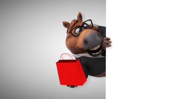 Divertido Caballo Con Bolsa Animación — Vídeos de Stock