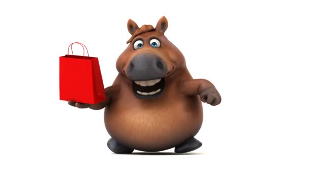 Веселий Кінь Сумкою Анімація — стокове відео