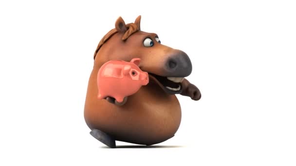 Cavalo Divertido Com Banco Porquinho Animação — Vídeo de Stock