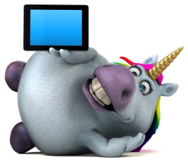 Eğlenceli çizgi film karakteri ile tablet - 3d çizim