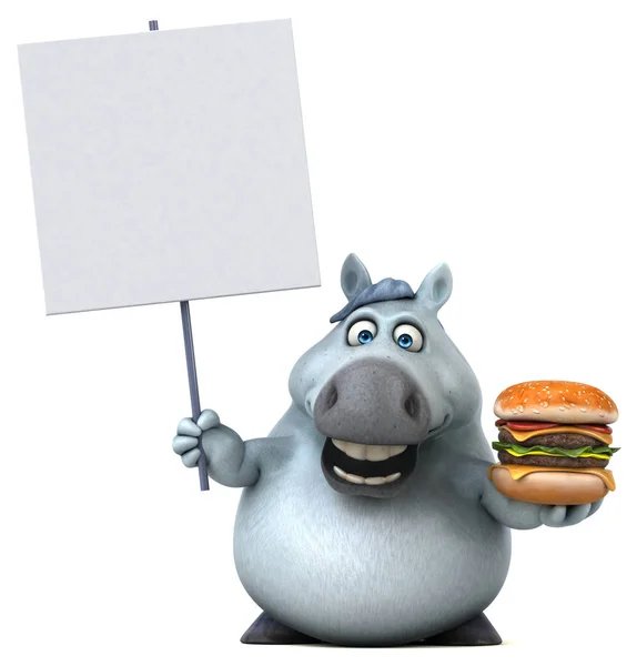Rolig Tecknad Karaktär Med Hamburger Illustration — Stockfoto