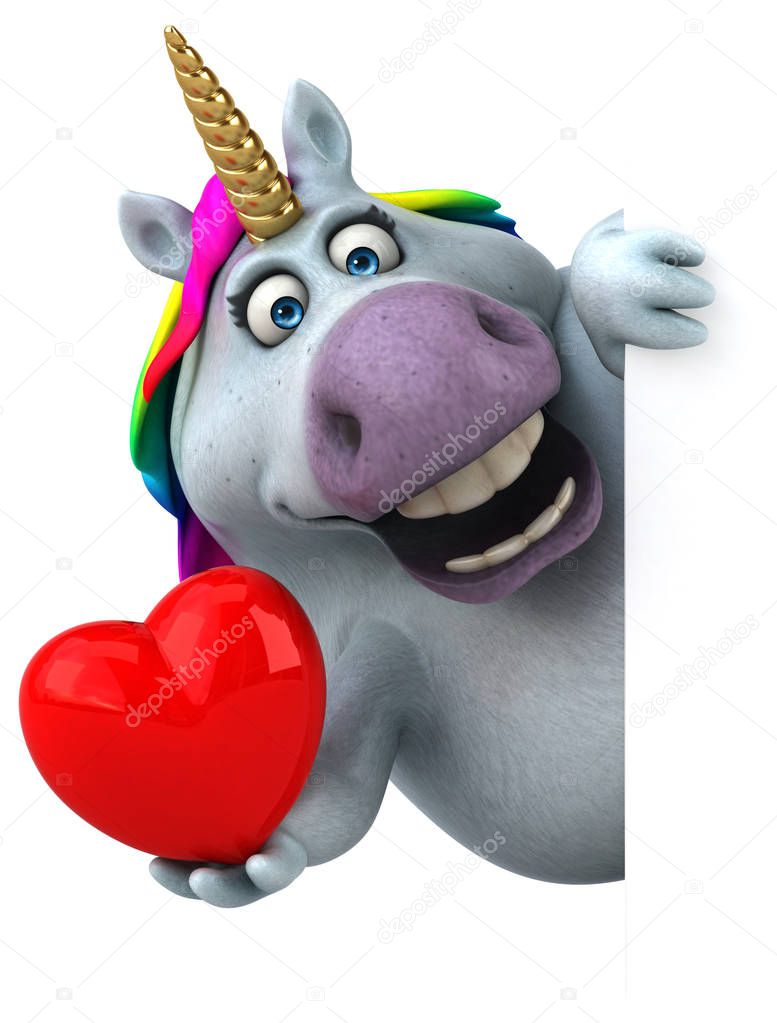 Fun unicorn with heart  - 3D Illustration