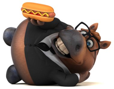 Sosisli sandviçli eğlenceli at - 3D Görüntü