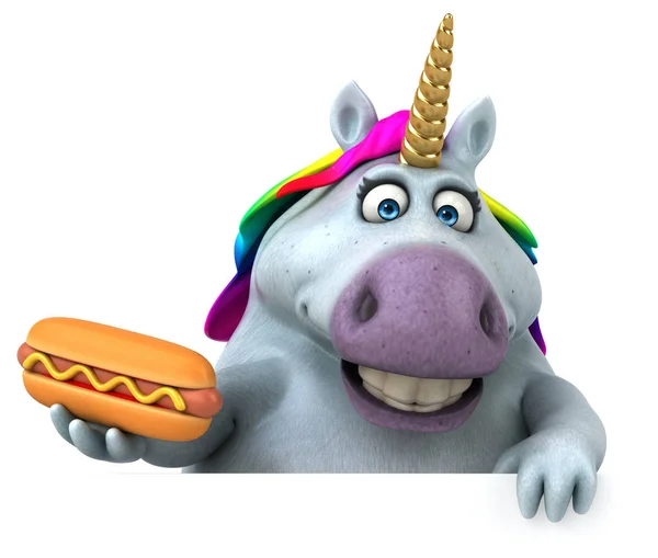 Unicorno Divertente Con Hotdog Illustrazione — Foto Stock