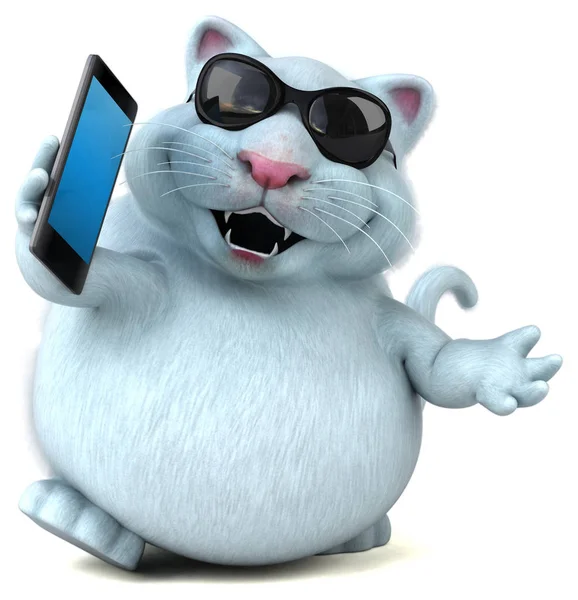 Веселая Кошка Смартфоном Принтер — стоковое фото
