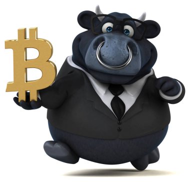 Komik karikatür karakter ile bitcoin - 3d çizim