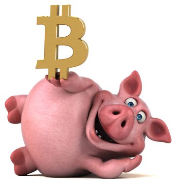 Komik karikatür karakter ile bitcoin - 3d çizim