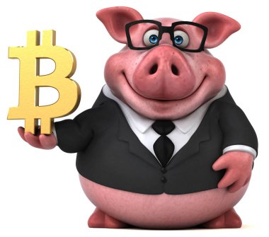 Komik karikatür karakter ile bitcoin - 3d çizim