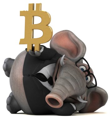 Komik karikatür karakter ile bitcoin - 3d çizim