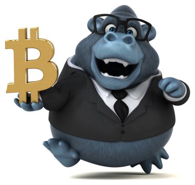 Komik karikatür karakter ile bitcoin - 3d çizim