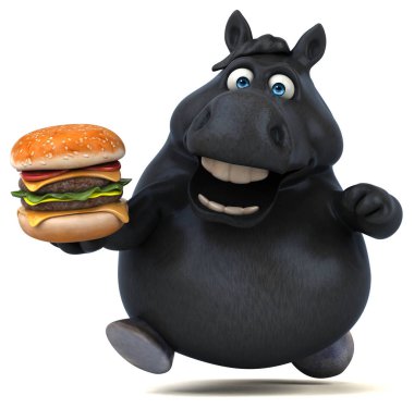 Komik karikatür karakter hamburger - 3d çizim