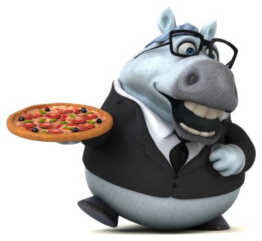 Komik karikatür karakter pizza - 3d çizim