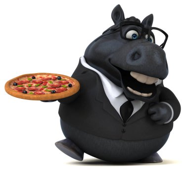 Komik karikatür karakter pizza - 3d çizim