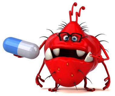 Komik çizgi film karakteri ile hap - 3d çizim