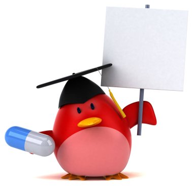 Komik çizgi film karakteri ile hap - 3d çizim