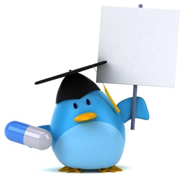 Komik çizgi film karakteri ile hap - 3d çizim