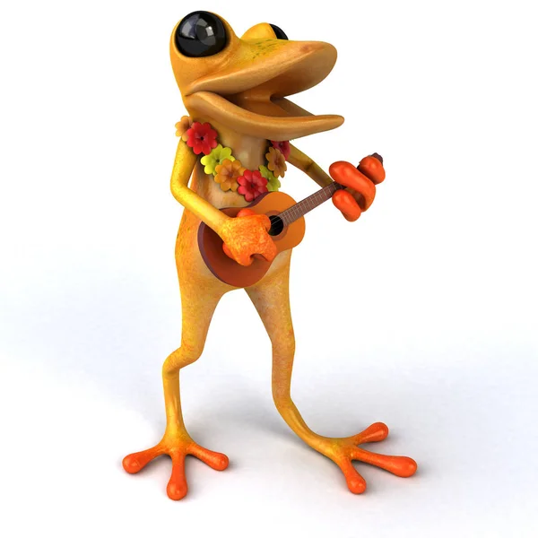 带吉他的有趣青蛙 3D图解 — 图库照片
