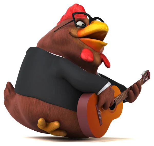 Divertido Pollo Con Guitarra Ilustración — Foto de Stock