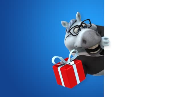 Leuk Paard Met Cadeau Animatie — Stockvideo