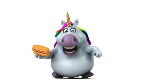 Kul Unicorn Med Hotdog Animation — Stockvideo