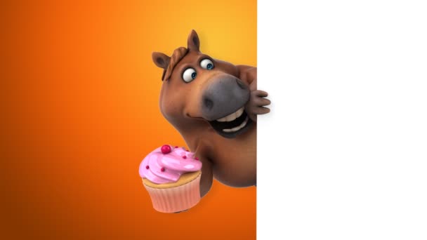 Cavalo Divertido Com Cupcake Animação — Vídeo de Stock