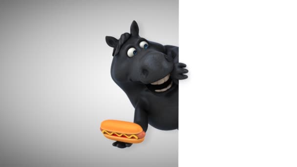 Divertido Caballo Con Hot Dog Animación — Vídeos de Stock