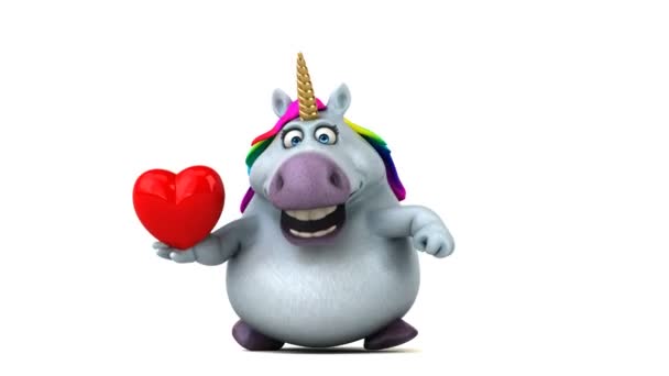 Unicornio Divertido Con Corazón Animación — Vídeos de Stock