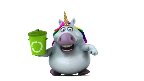 Unicornio Divertido Con Bin Animación — Vídeos de Stock