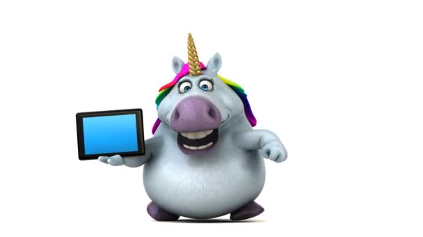 Unicorno Divertente Con Tablet Animazione — Video Stock