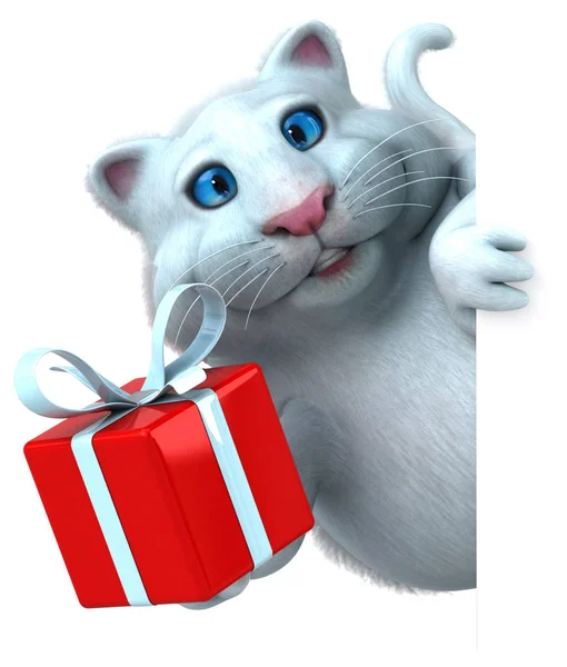 Gatto Divertente Con Regalo Illustrazione — Foto Stock