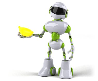 Komik robot karakter ile muz - 3d çizim 