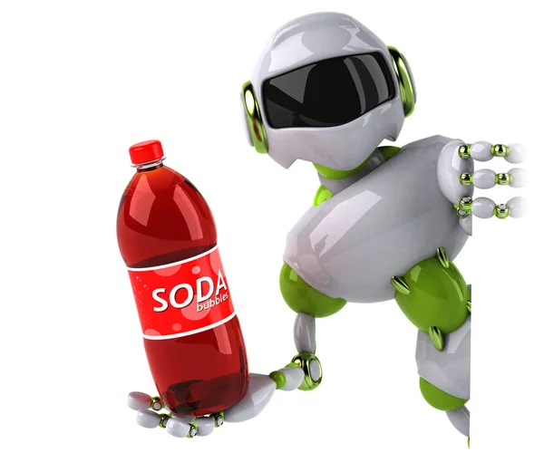 Lustige Roboterfigur Mit Soda Illustration — Stockfoto